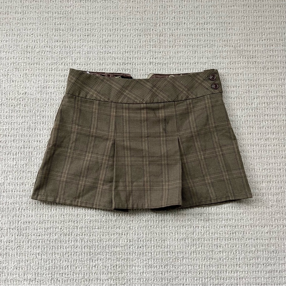 Hurley Y2K brown pleated mini skirt